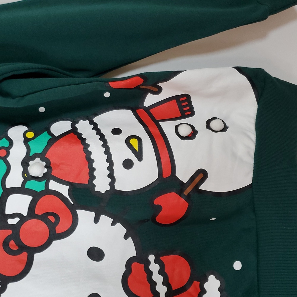 Hello Kitty Woman's Graphic Christmas Sweatshirt ~ Green - Picture 6 of 12